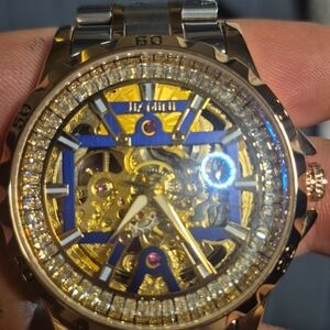 Gold and Blue Skeleton Watch